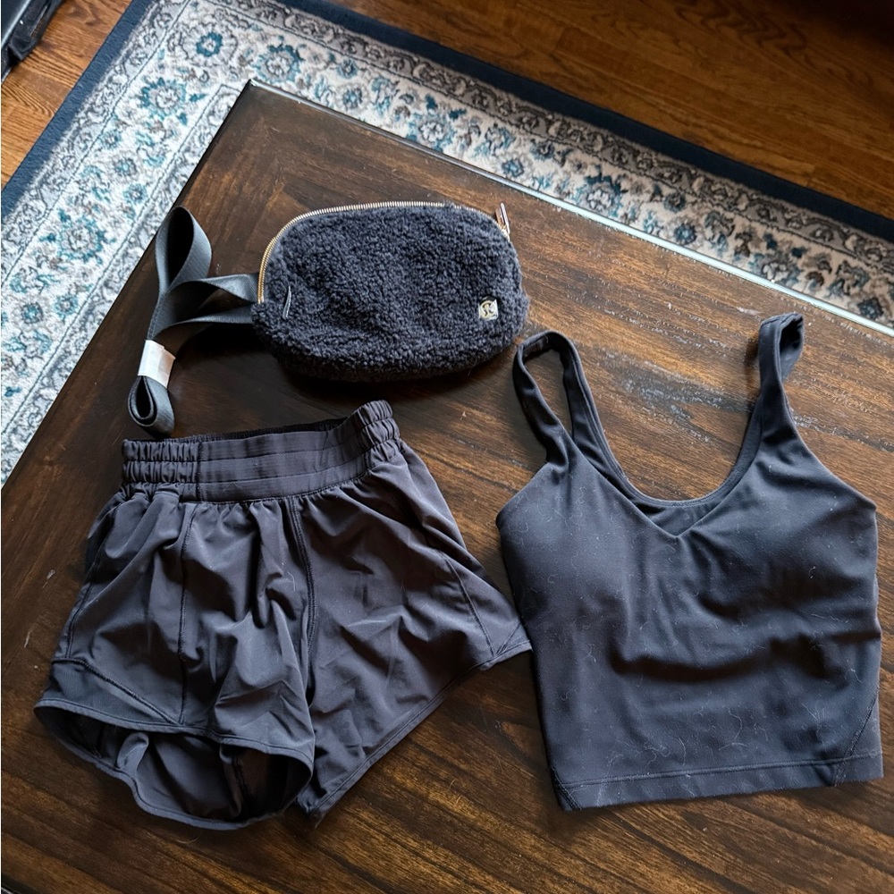 Lululemon Black Set of Shorts, Tank Top, Belt Bag
